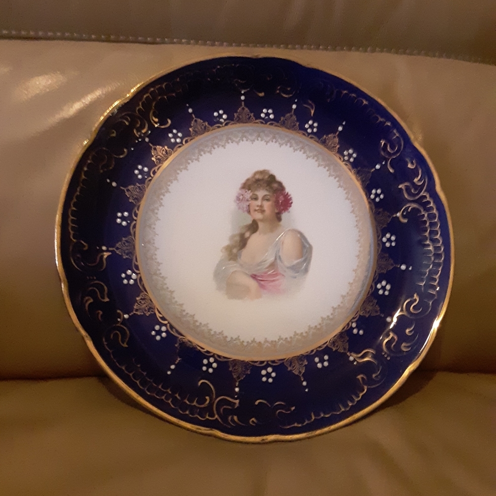 Antique Handpainted Portrait Charger Wall Hanging